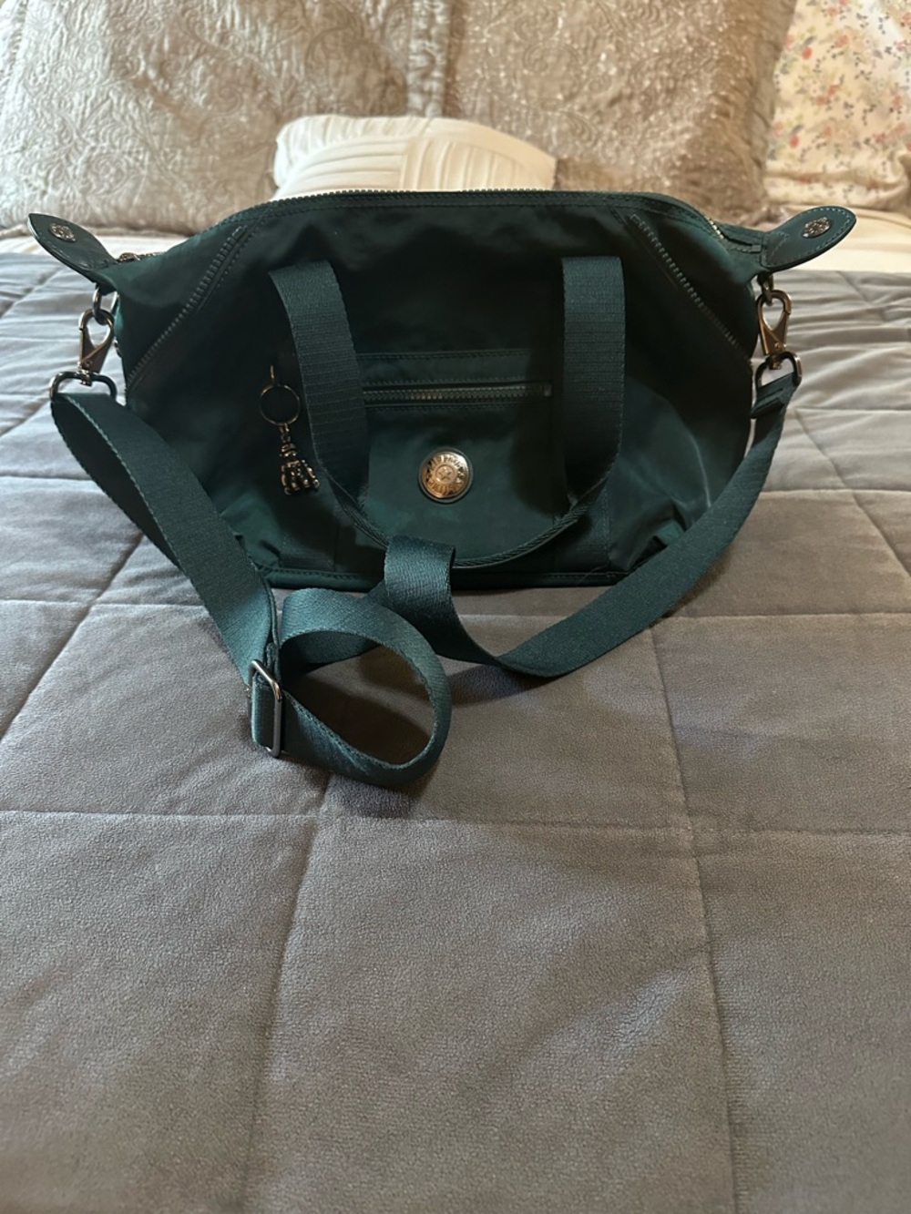 Hunter Green Nylon Shoulder Bag with Crossbody Strap